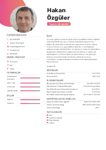 Yazılım Mühendisi Cv Örnekleri cv indir
